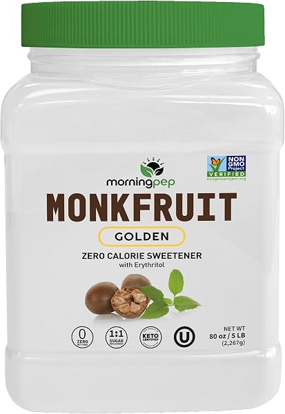 Morning Pep Monk Fruit Sweetener, golden Sugar Substitute, 5 lb, Keto Friendly, 1:1 Sugar Replacement, Zero Calorie, Non-GMO, Kosher, Golden - 5 lb