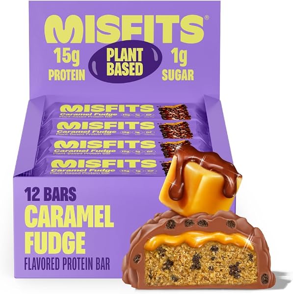 Misfits Vegan Protein Bars - Sweet Caramel Fudge | Nutrition Bars - 15g…