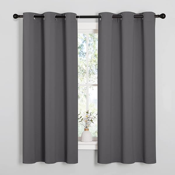NICETOWN Grey Blackout Curtains for Bedroom 42" Wide x 63" Long 2 Panels