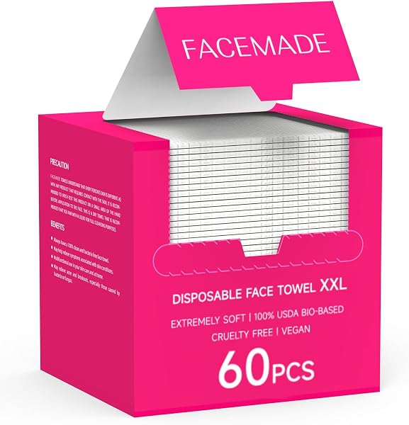 FACEMADE 60 Count XXL Face Towels Disposable 12" × 12"
