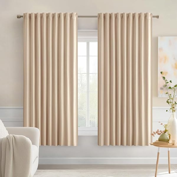 MIULEE Beige Back Tab Blackout Curtains 52x54 Inch Length 2 Panels Set