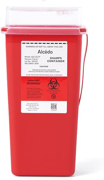 Alcedo Sharps Container 2 Quart (1-Pack) for Home Use & Travel Disposal