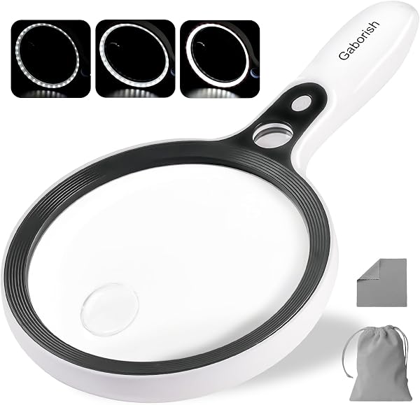 Large Magnifying Glass with 37 LED Light, 10X 20X 45X Handheld Illuminated
