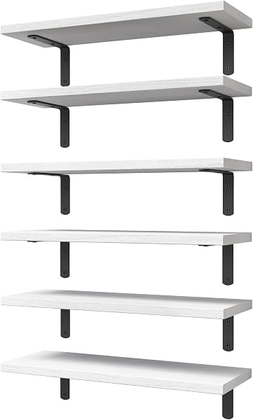 WOPITUES Floating Shelves Set of 6 for Wall Decor & Storage, White
