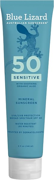 Blue Lizard Sensitive Mineral SPF 50 Sunscreen Lotion, 100% Mineral…