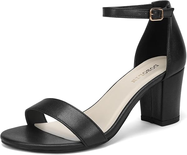 DOBOLIN Women's Heeled Sandals Open Toe Ankle Strap 2.5-Inch Chunky Heels…