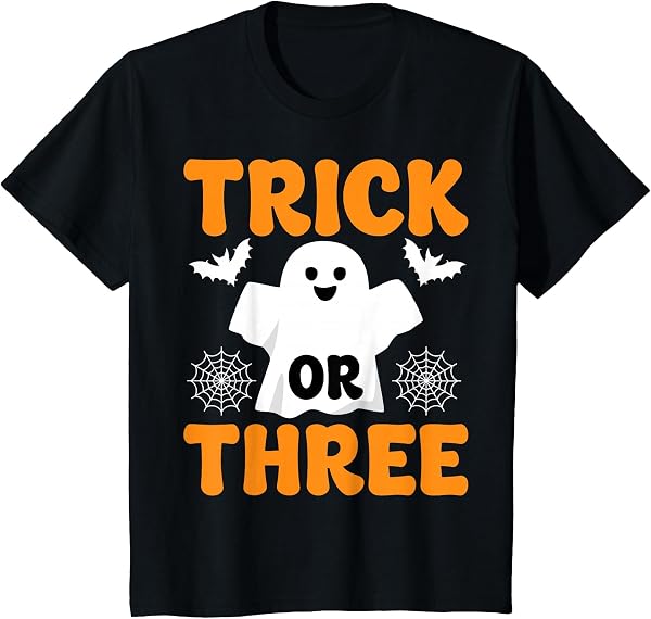 Kids Trick or Three Halloween Spooky Ghost Kids 3rd Birthday T-Shirt