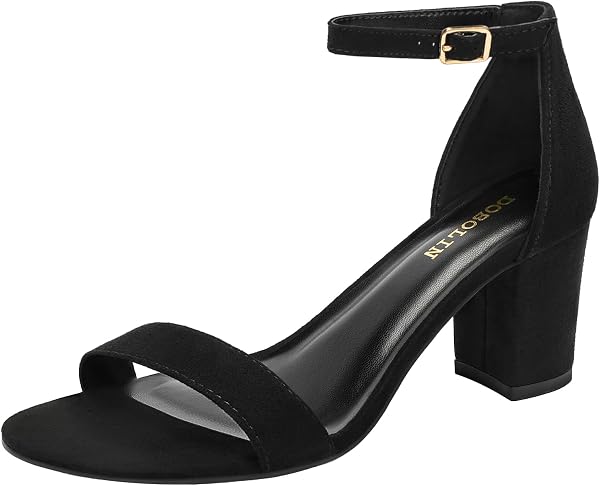 DOBOLIN Women's Heeled Sandals Open Toe Ankle Strap 2.5-Inch Chunky Heels…