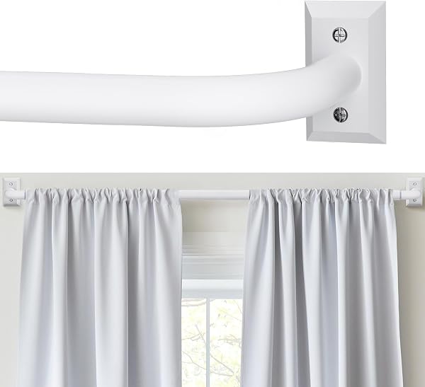 White Blackout Curtain Rod for Windows 28 to 48 Inches, Wrap Around Drapery…