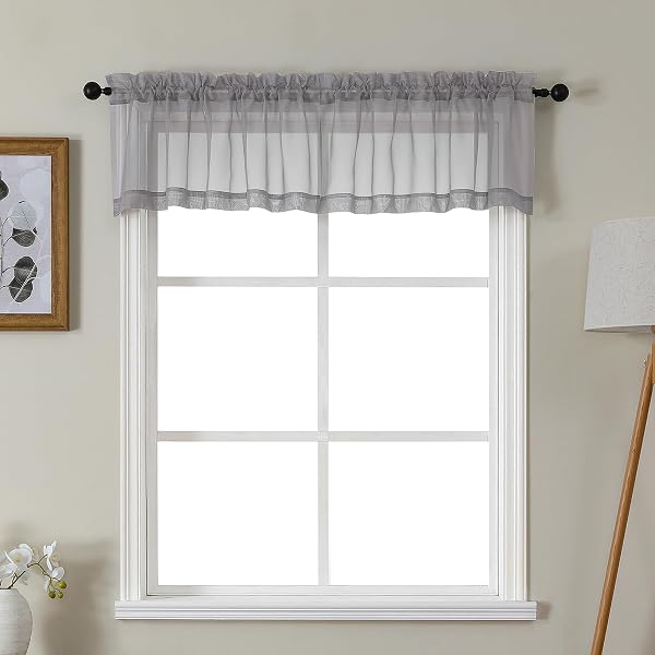 Gwine Charcoal Grey Valances for Windows, Small Light Filtering Rod Pocket…