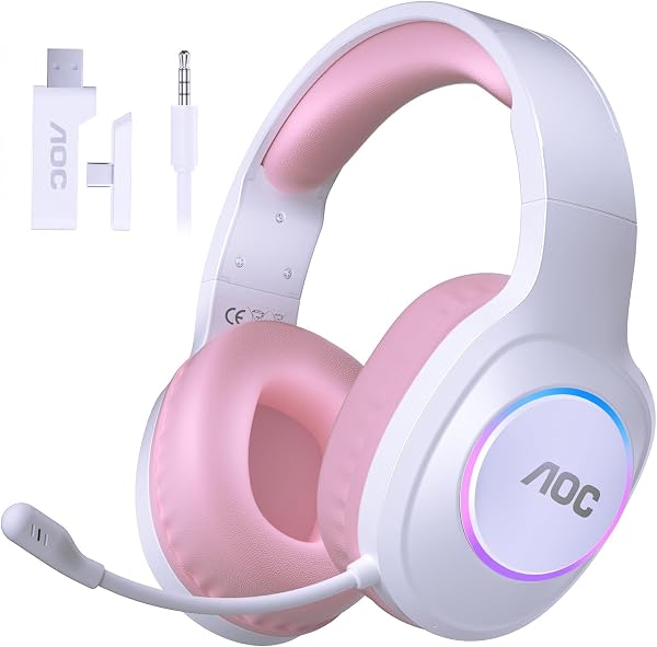 AOC Wireless Gaming Headphones Compatible with PS5/4, Switch, PC- Pink