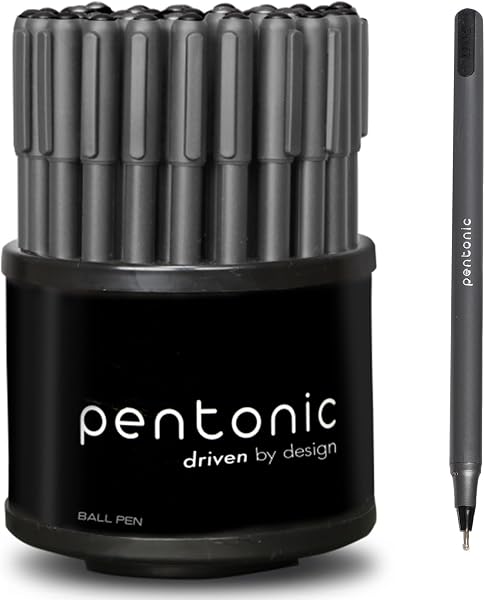 Pentonic Ballpoint Pens in Pen Organizer, Bulk 50 Count, Black Ink, 1.0 Mm…