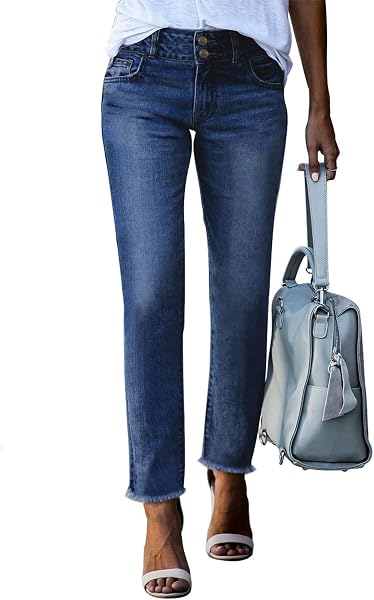 Sidefeel Women's High Waisted Raw Hem Straight Leg Jeans