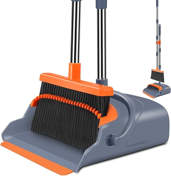 Upgrade Broom and Dustpan Set, Self-Cleaning with Dustpan Teeth…