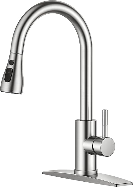 FORIOUS Kitchen Faucets Pull Down Sprayer, Stainless Steel, Brushed Nickel