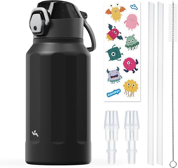 Konokyo FLOWPLAY 26oz Push-Button Insulated Water Bottle, Black