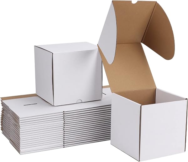ZBEIVAN 6x6x6 White Shipping Boxes Set of 20, Corrugated Cardboard Mailer…