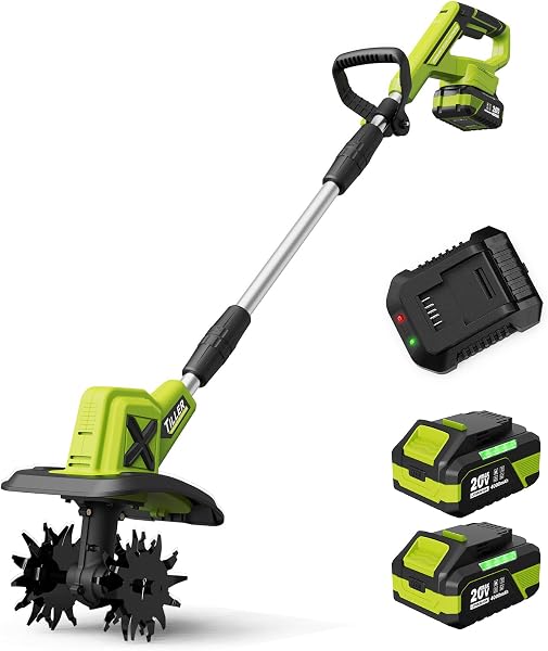 20V Cordless Tiller Cultivator for Gardening, 2x4.0Ah Batteries
