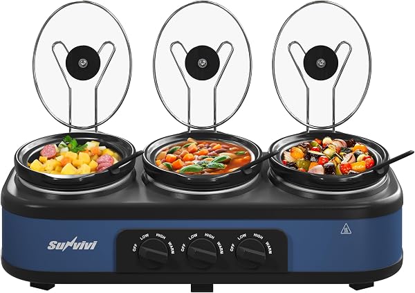 SUNVIVI Triple Slow Cooker, Buffet Food Warmer with 3 X 1.5 QT Removable…