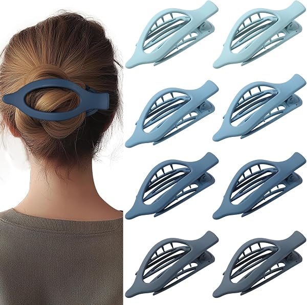 8 Pack Blue Flat Hair Clips – Matte Large French Blue Claw Clips for Women &…