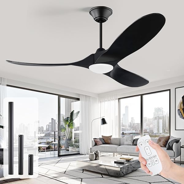 52 Inch Black Ceiling Fan with Lights, Modern Propeller Ceiling Fan, Outdoor…