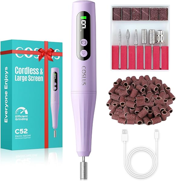 COSLUS C52 Electric Cordless Nail Drill with LED Screen, Professional Kit
