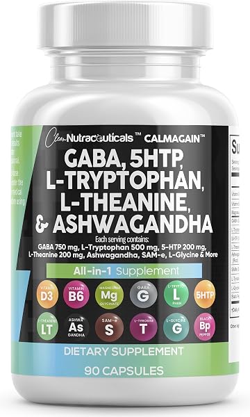 Clean Nutraceuticals GABA 750mg 5 HTP 200mg L Tryptophan 500mg L Theanine…