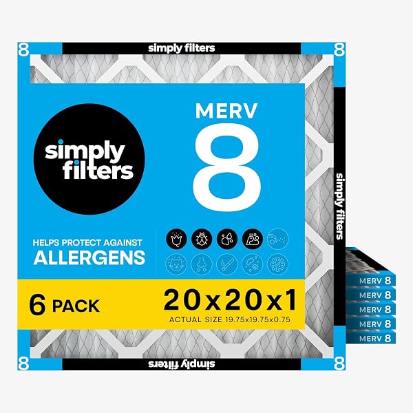 Simply 20x20x1 Air Filter, Merv 8, MPR 600, 6 Pack, Furnace Air Filter for…
