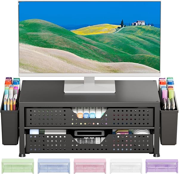 OPNICE Desk Organizer and Accessories, 2-Tier Computer Monitor Stand Riser…