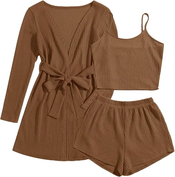Ekouaer Pajamas for Women Set 3 Piece Soft Waffle Knit Loungewear Outfit