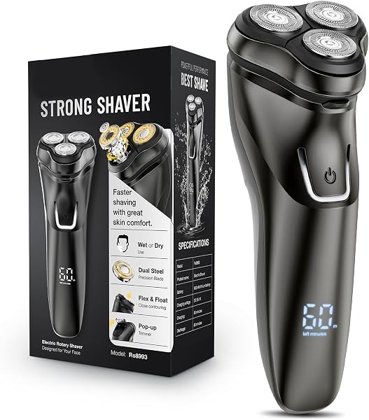 Electric Razor for Men Waterproof: 5D Floating Rotary Shaver Wet or Dry