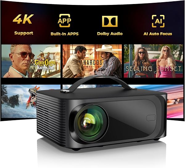 ONOAYO Outdoor-Projector-4K with AI Auto Focus,50WDolby Audio,Built-in Apps
