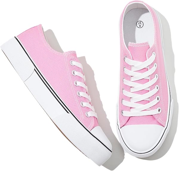 Adokoo Canvas Tennis Shoes for Women Low Top Casual White Black Sneakers for…