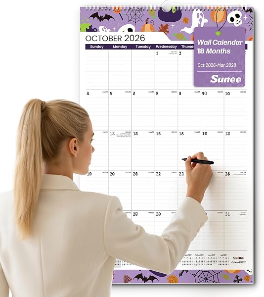 SUNEE 2026-2027 Wall Calendar Extra Large 17"x27", 18 Month Calendar (Ends March 2028),Vertical Monthly for Wall, Seasons Color