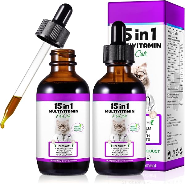 VOSIFSDIY Cat Multivitamin,15 in 1 Cat Vitamins Liquid Drops Supplements for…