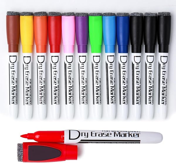 Volcanics Magnetic Dry Erase Markers, 1mm Fine Tip, 10 Colors, 12 Pack