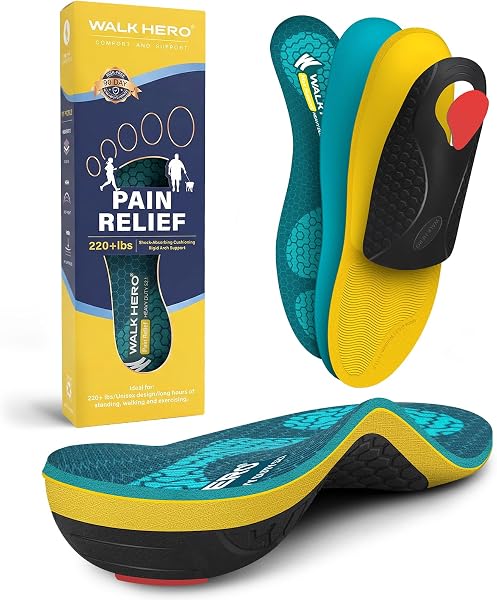 WalkHero Heavy Duty Plantar Fasciitis Insoles, 220+lbs Shoe Insoles