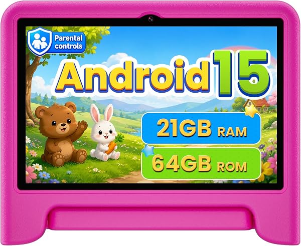 Android 15 Kids Tablet 10.1 Inch, Octa-Core Processor, Case Included,Pink