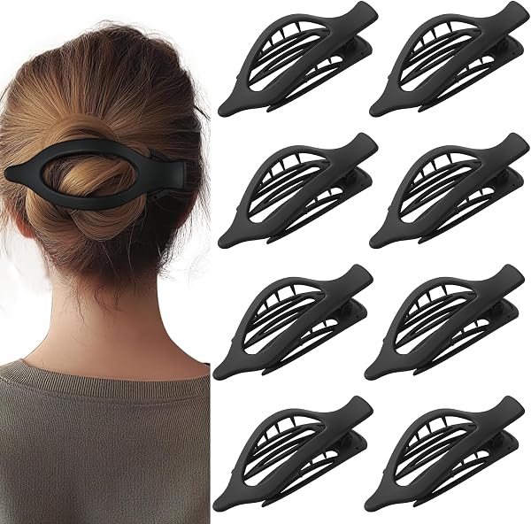 8 Pack Flat Black Hair Clips for Women – Large Matte No-Slip Flat Black Claw…