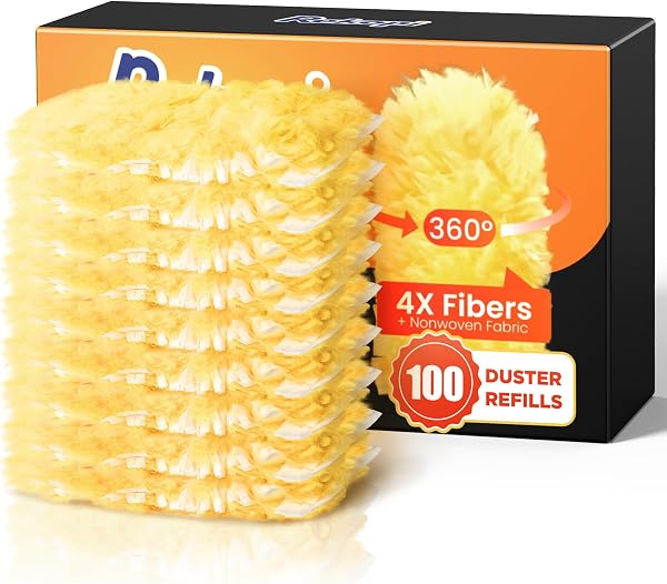 100 Count Heavy Duty Duster Refills for Swiffer, Multisurface 360° Larger Size Dusters with 4X Microfibers, Unscented Disposable Dusters for Cleaning Home, Blinds, Fans, Corners (Only Duster)