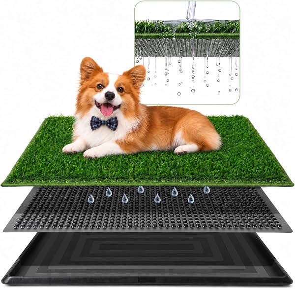 Powools Grass Pad for Dogs - 3 Layer Dog Grass Pad with Tray, 30" x 20"
