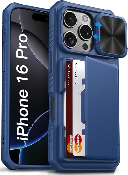 Vihibii for iPhone 16 Pro Case Wallet with Card Holder (4 Cards), Blue