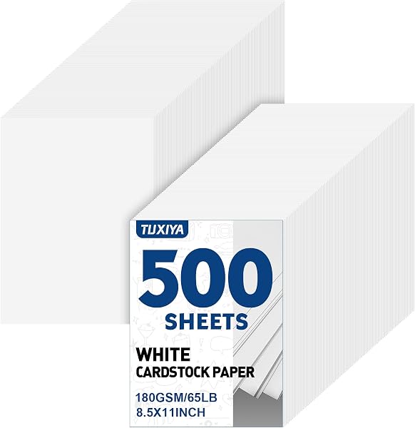 TUXIYA 500 Sheets White Cardstock Paper,8.5" X 11" Card Stock 180 GSM/65 LB