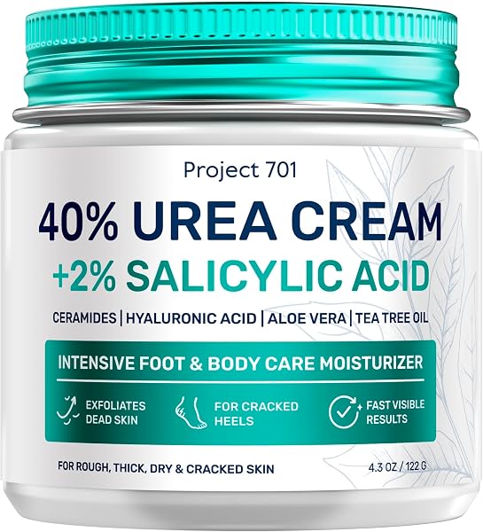 Urea Cream 40 Percent for Feet Maximum Strength - Urea Foot Cream and Callus Remover, Exfoliating Heels Cream with Salicylic Acid - Dry Cracked Foot Lotion Urea, Ceramides, Tea Tree Oil, 4.3 oz
