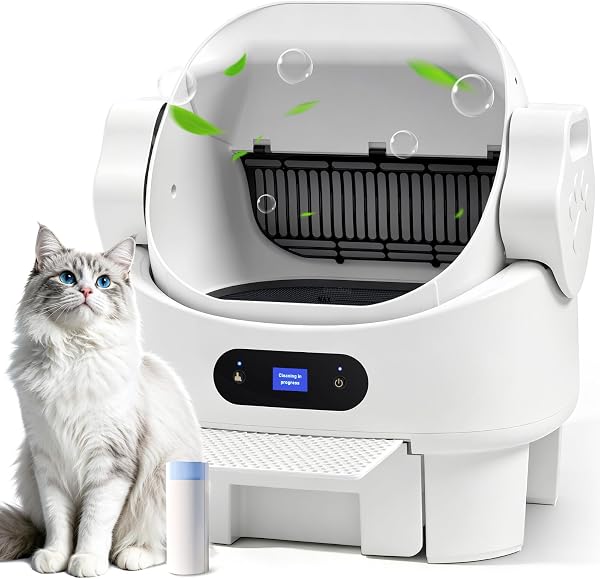 Self Cleaning Open Top Automatic Multiple Cat Litter Box, White