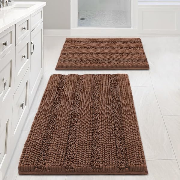 H.VERSAILTEX 2 Piece Bathroom Set Extra Thick Chenille Striped Pattern Bath…
