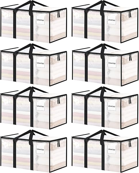 Ukeetap 8 Pack Extra Large Clothes Storage Bins with Lids, Clear