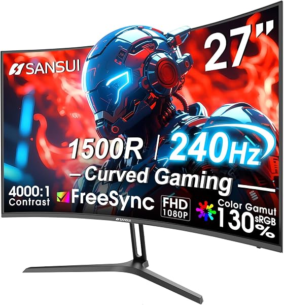 SANSUI 27 Inch Curved 240Hz Gaming Monitor FHD 1080P, 1500R Curve Computer…