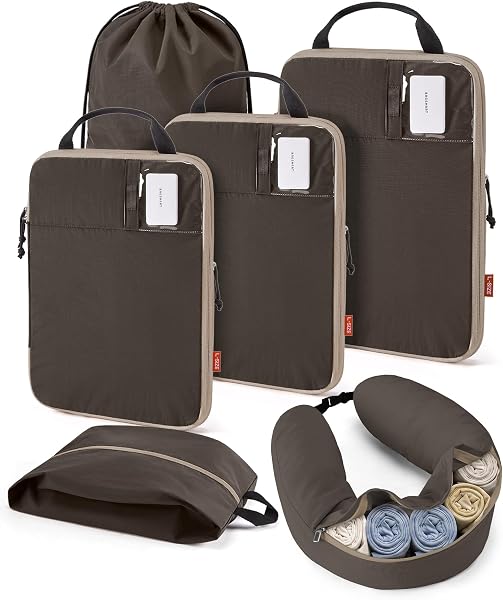 BAGSMART 6 Set Compression Packing Cubes with Fillable Neck Pillow