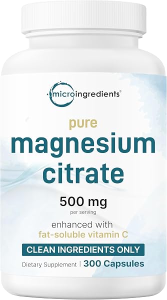 Pure Magnesium Citrate Supplements 500mg, 300 Capsules | Fat-Soluble Vitamin…